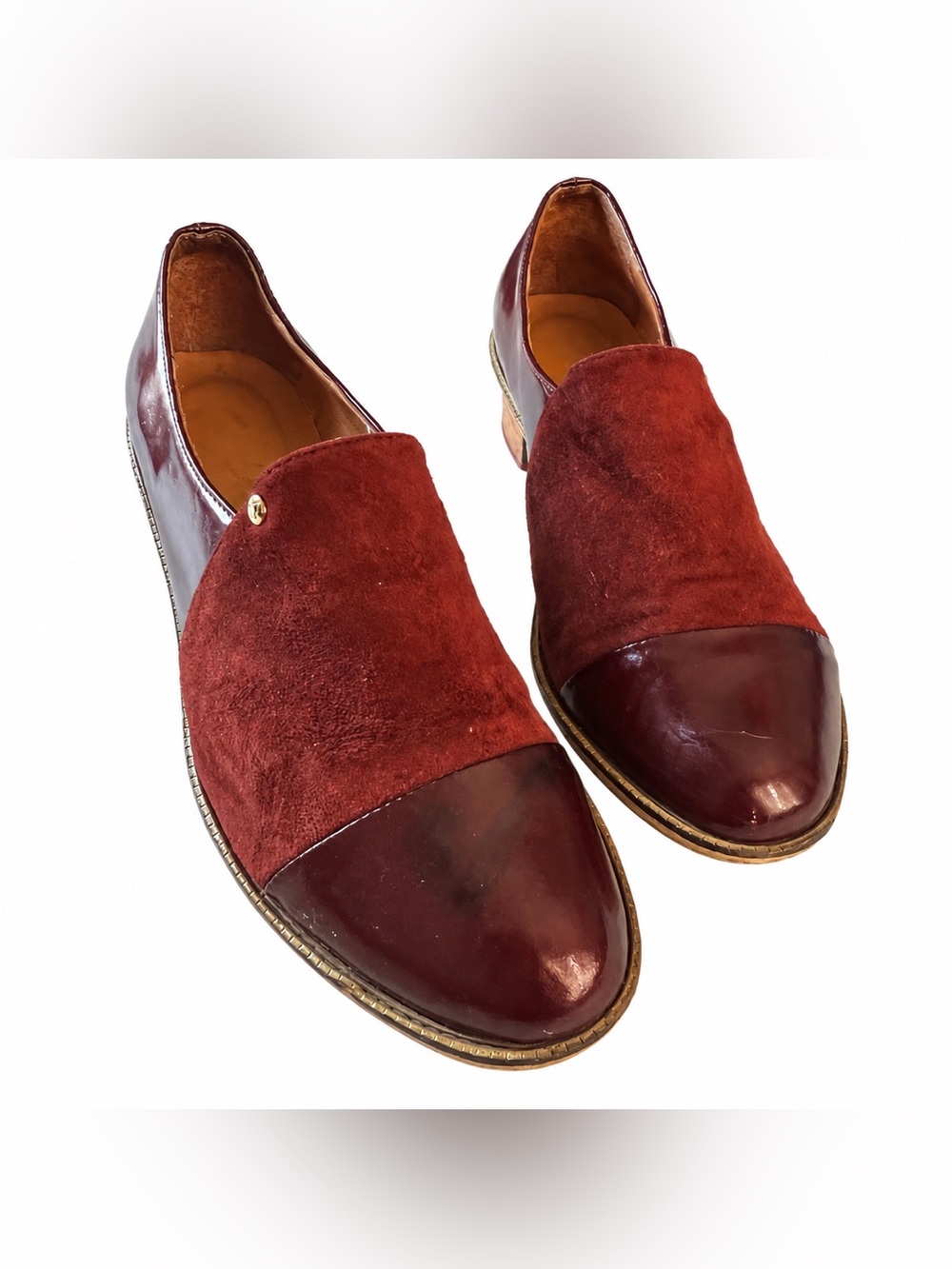 Burgundy Patent Leather and Suede Loafers